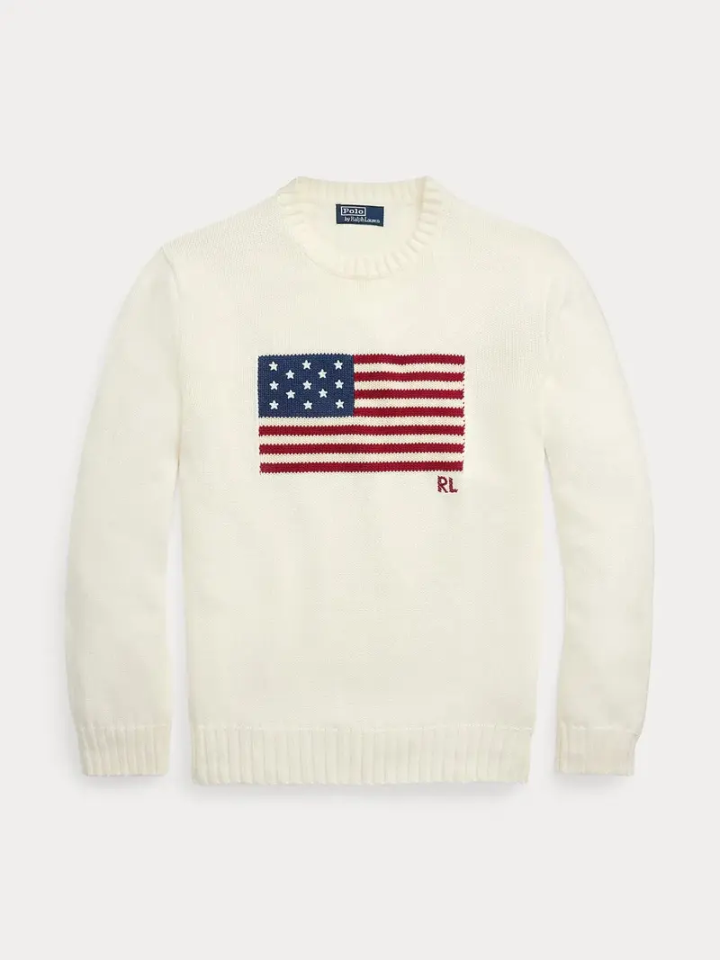Pull drapeau Ralph Lauren blanc en coton