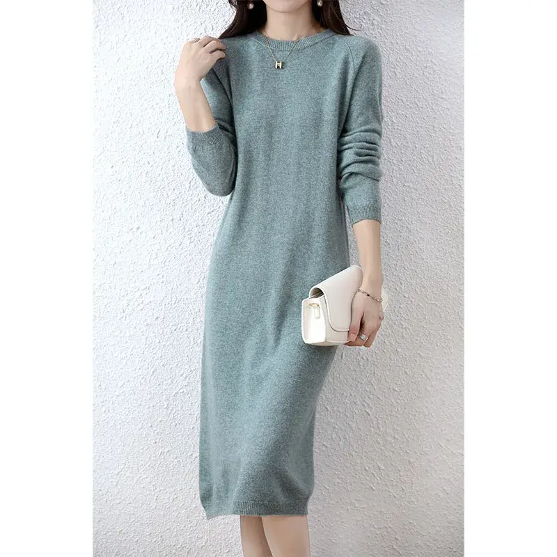 Pull en cachemire robes tricotées 100% laine mérinos femmes hiver femme pulls élégants robe automne décontracté jupes à manches longues