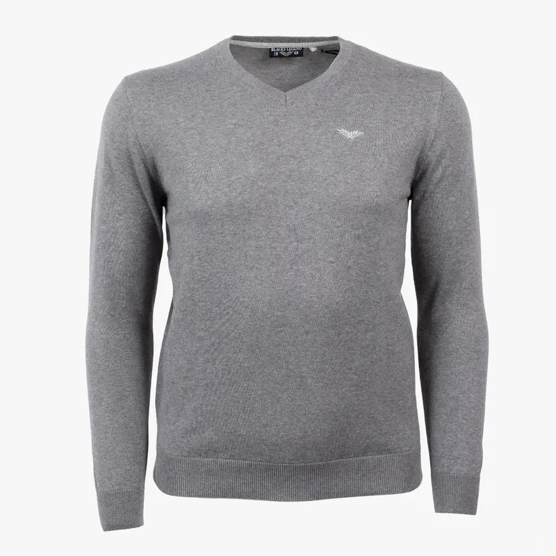 Pull gris col V cachemire et coton