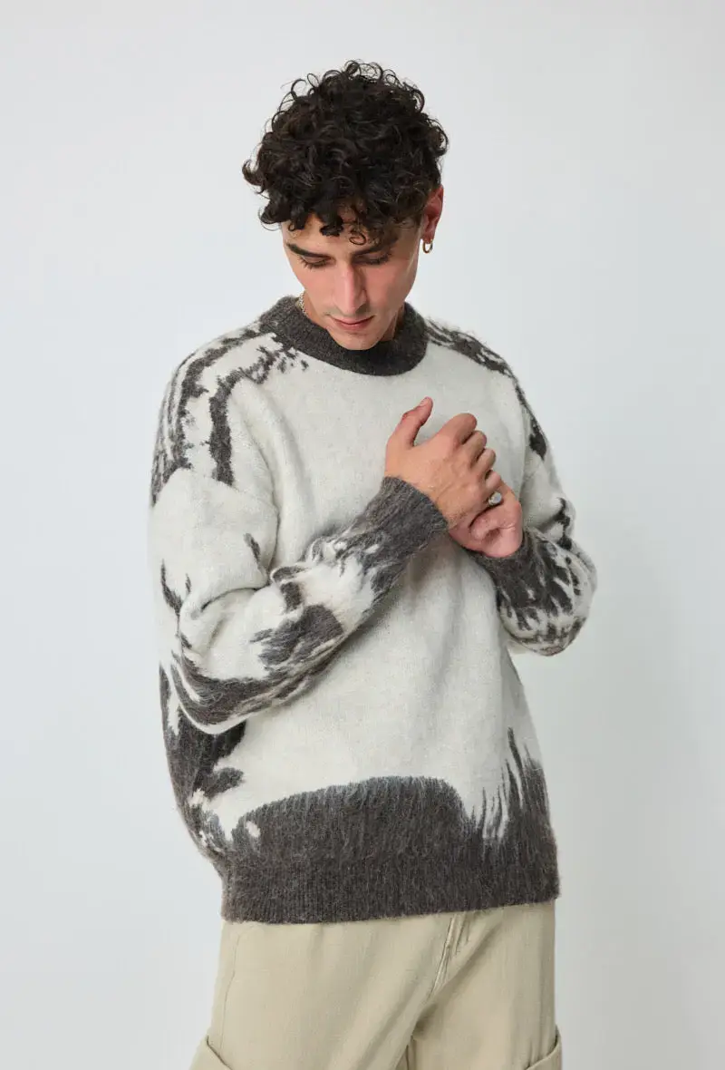 Pull Homme Beige Gris motifs