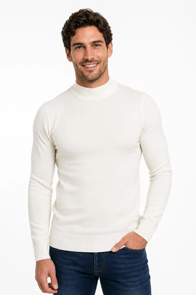Pull homme blanc à col montant