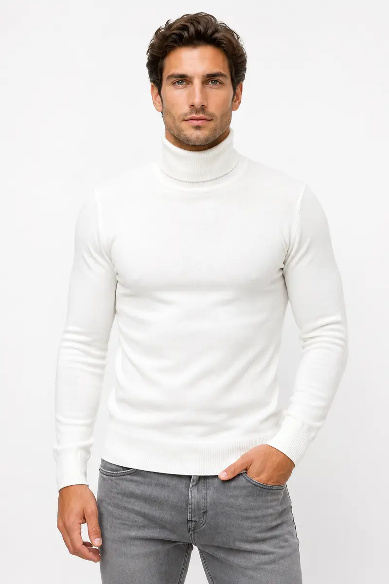Pull homme blanc à col roulé
