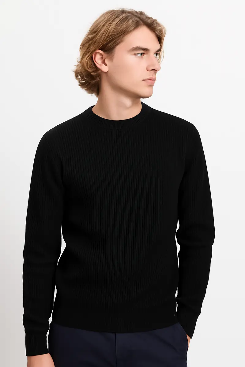 Pull Homme – Col Rond Maille côtelées