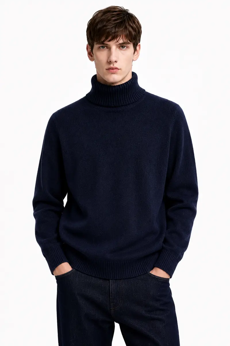 Pull homme marine à col roulé