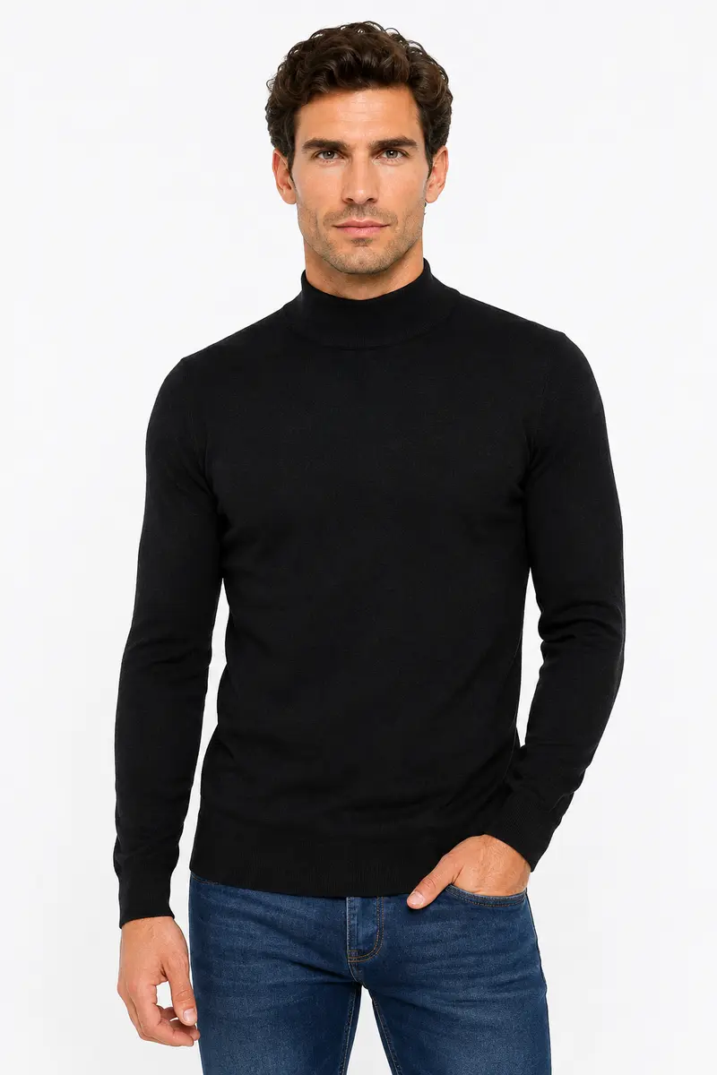 Pull homme noir à col montant