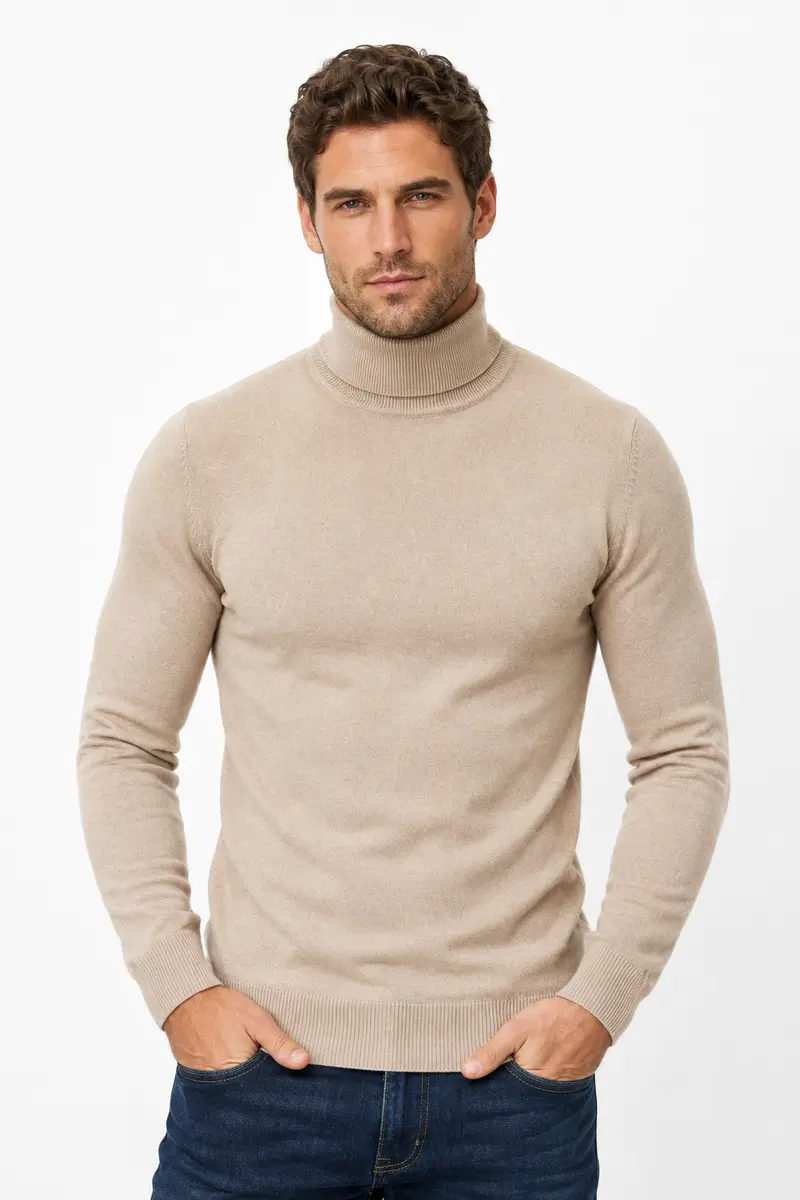 Pull homme noir à col roulé