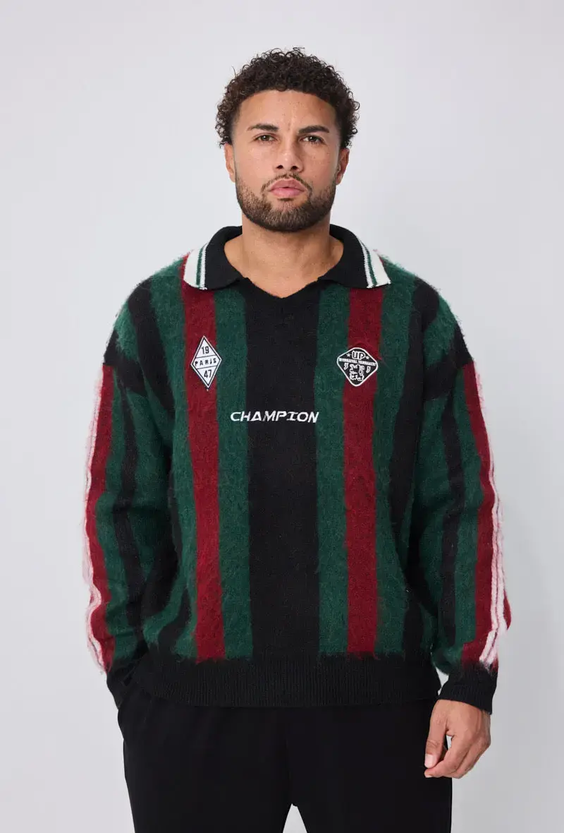 Pull Homme Rayé Rouge Vert Noir – Style Champion
