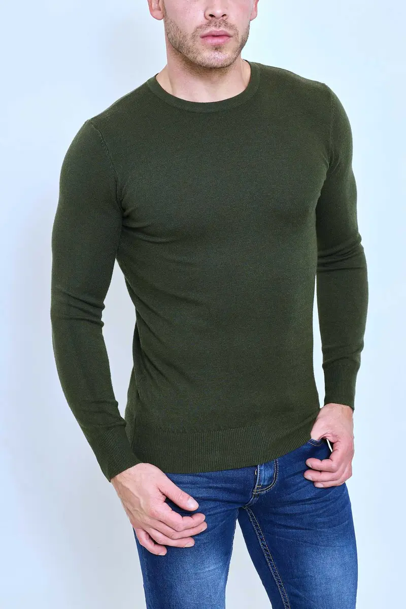 Pull Homme Vert Fonce  – Col Rond