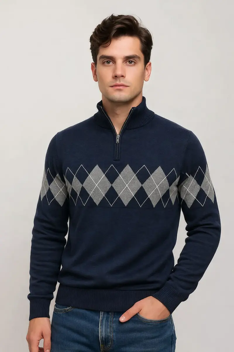 Pull homme zippé à losanges