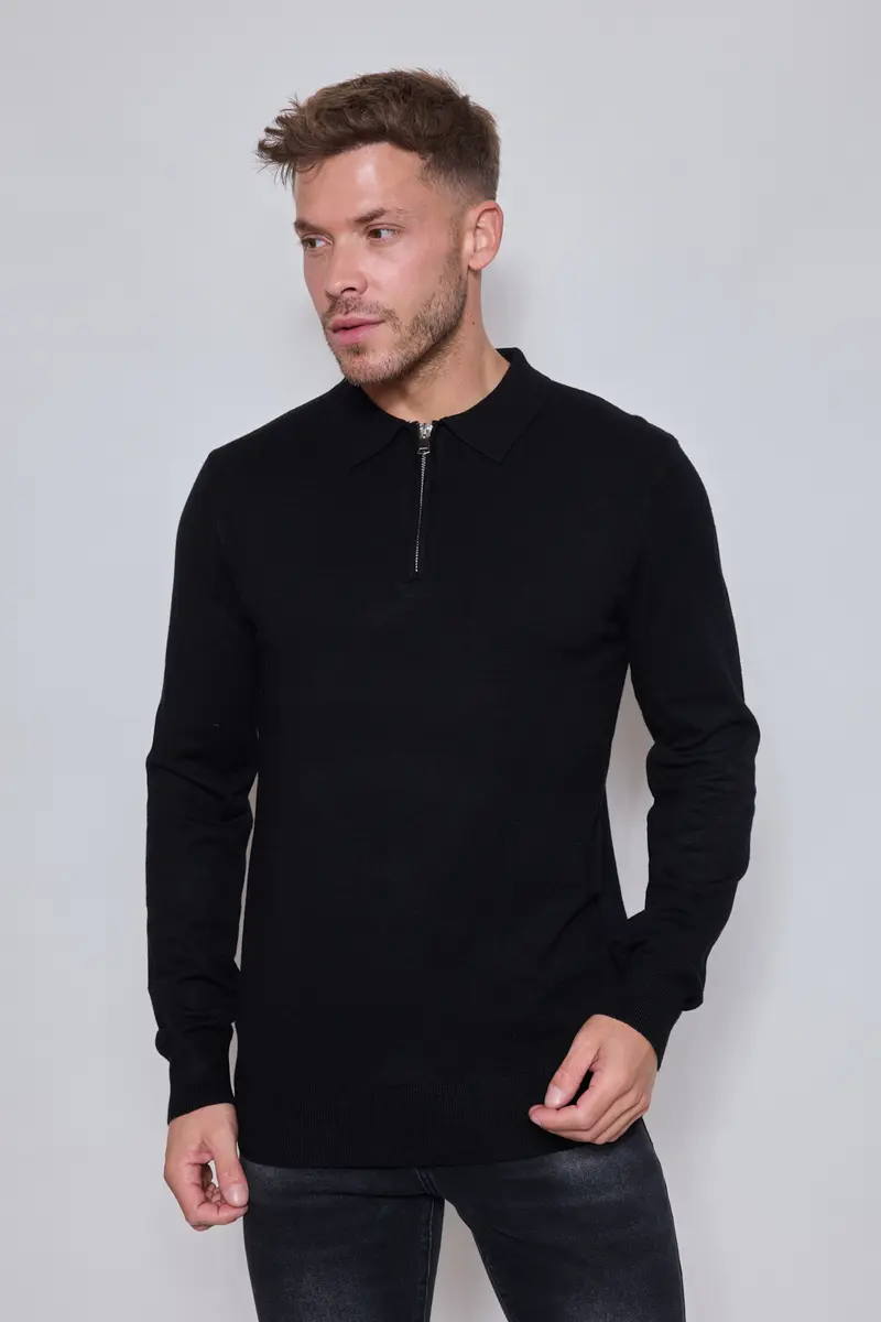 Pull Homme Zippé Col Polo – Maille Fine Confortable