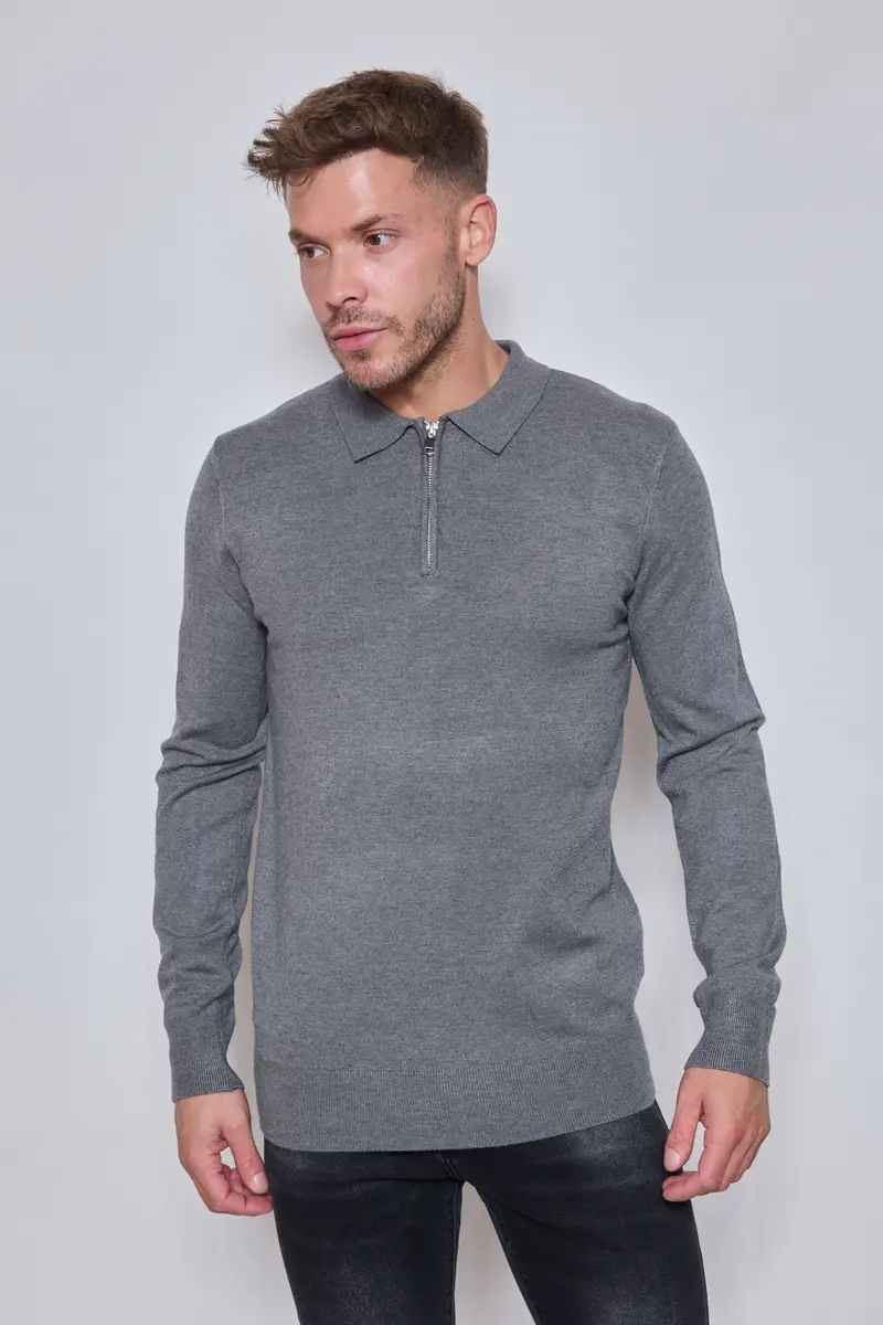Pull Homme Zippé Col Polo – Maille Fine Confortable