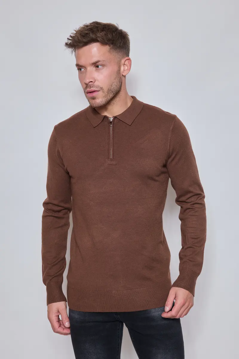 Pull Homme Zippé Col Polo – Maille Fine Confortable