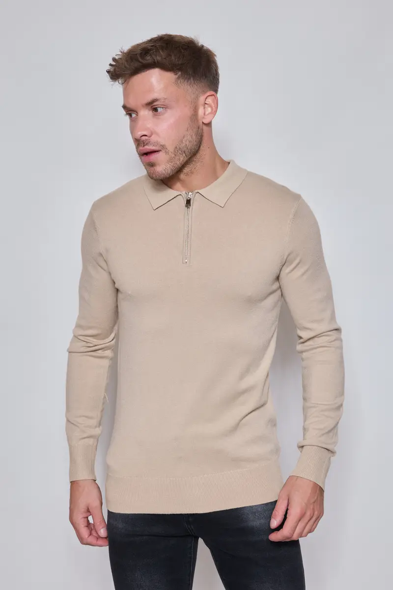 Pull Homme Zippé Col Polo – Maille Fine Confortable