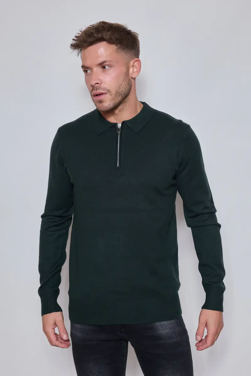 Pull Homme Zippé Col Polo – Maille Fine Confortable