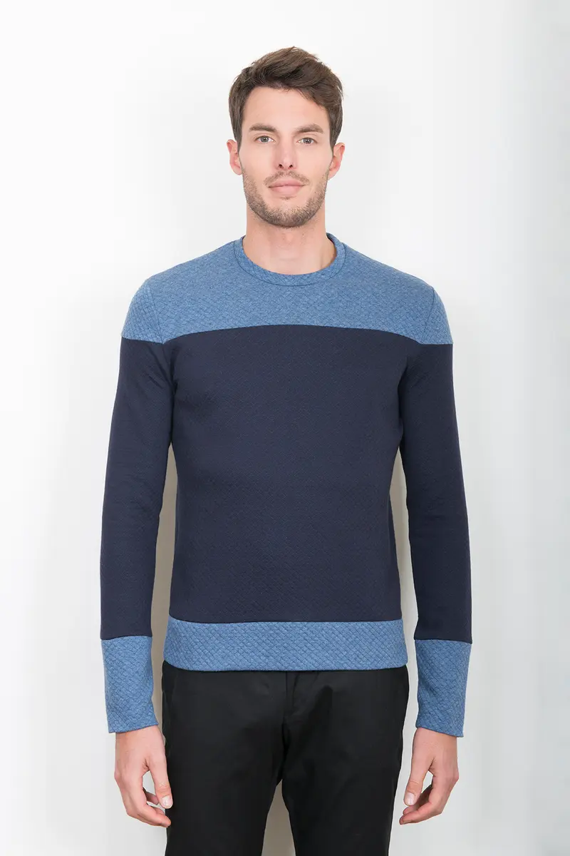 PULL "HORIZON" bleu marine et bleu jean