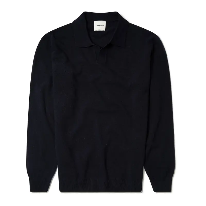 Pull Lafaurie en laine à col polo bleu marine