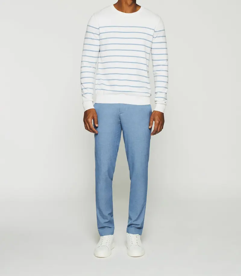 Pull marinière en coton cachemire écru et ciel DAYMON
