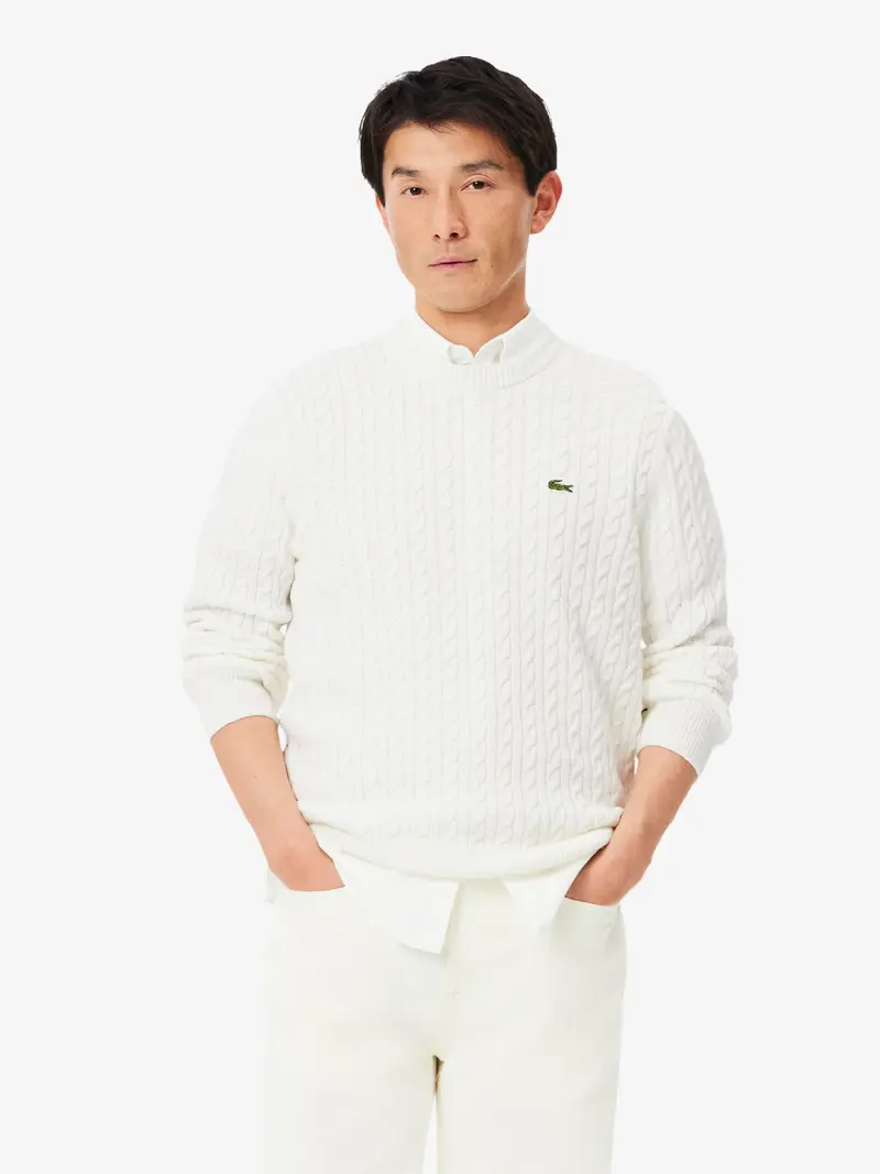 Pull torsadé Lacoste blanc