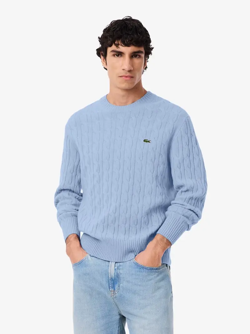 Pull torsadé Lacoste bleu en laine