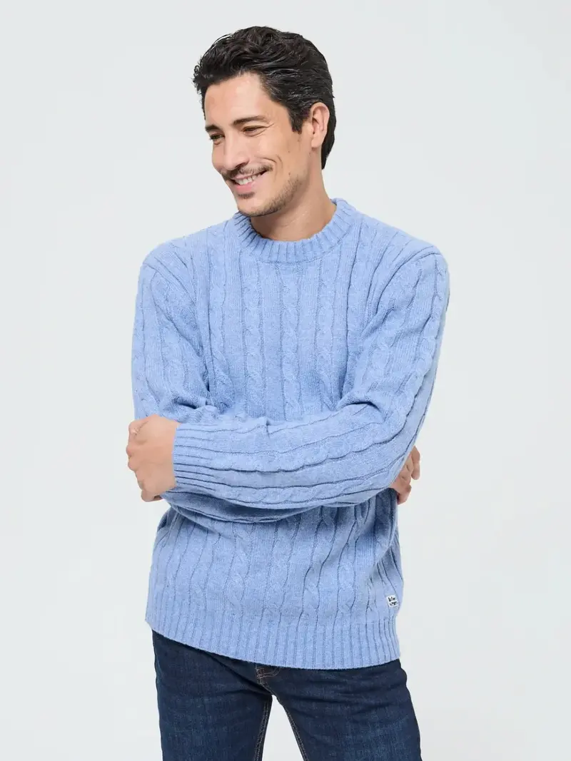 Pull torsadé Lee Cooper bleu en laine