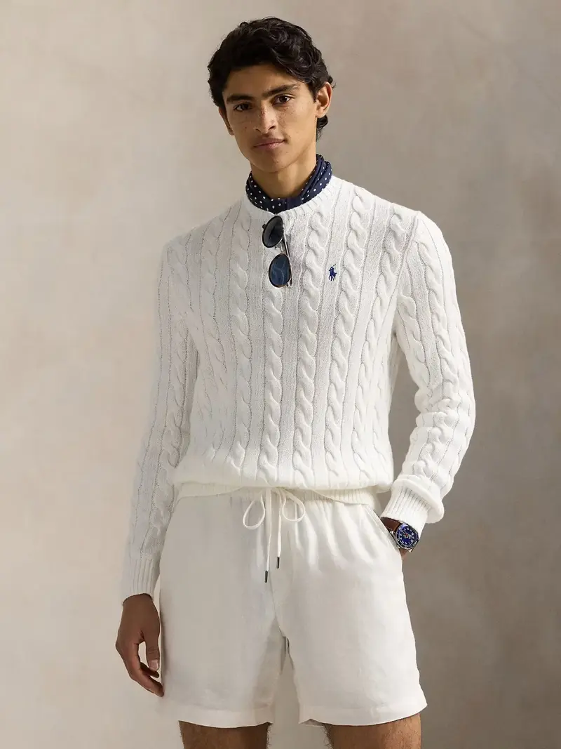 Pull torsadé Ralph Lauren blanc en coton