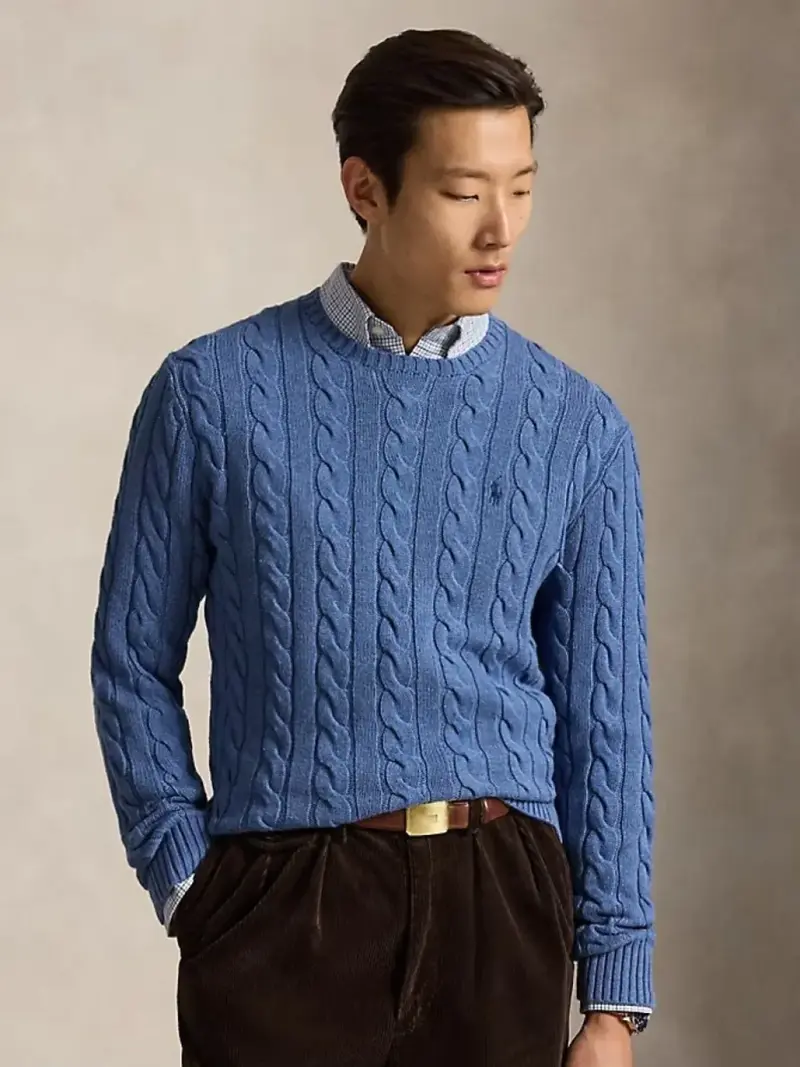 Pull torsadé Ralph Lauren bleu en coton
