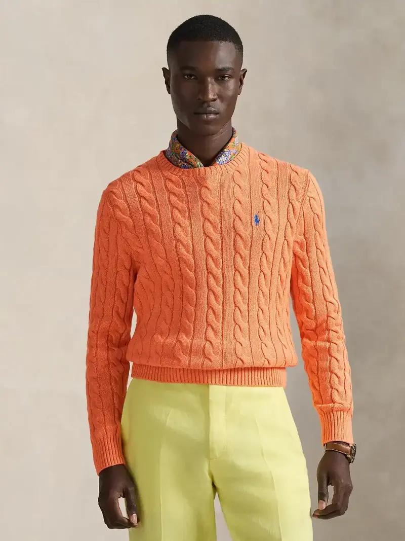 Pull torsadé Ralph Lauren orange en coton