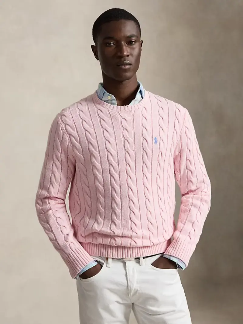 Pull torsadé Ralph Lauren rose en coton
