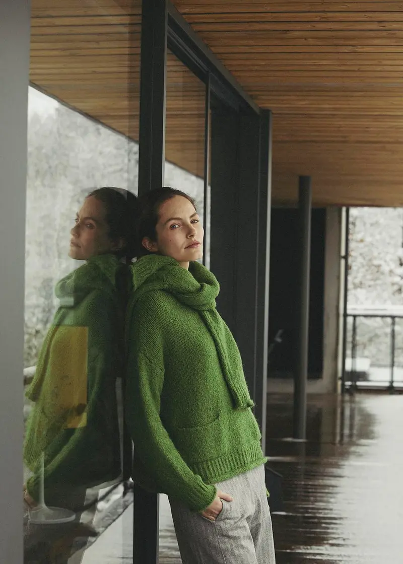 Pull vert oversize en maille épaisse encolure bateau