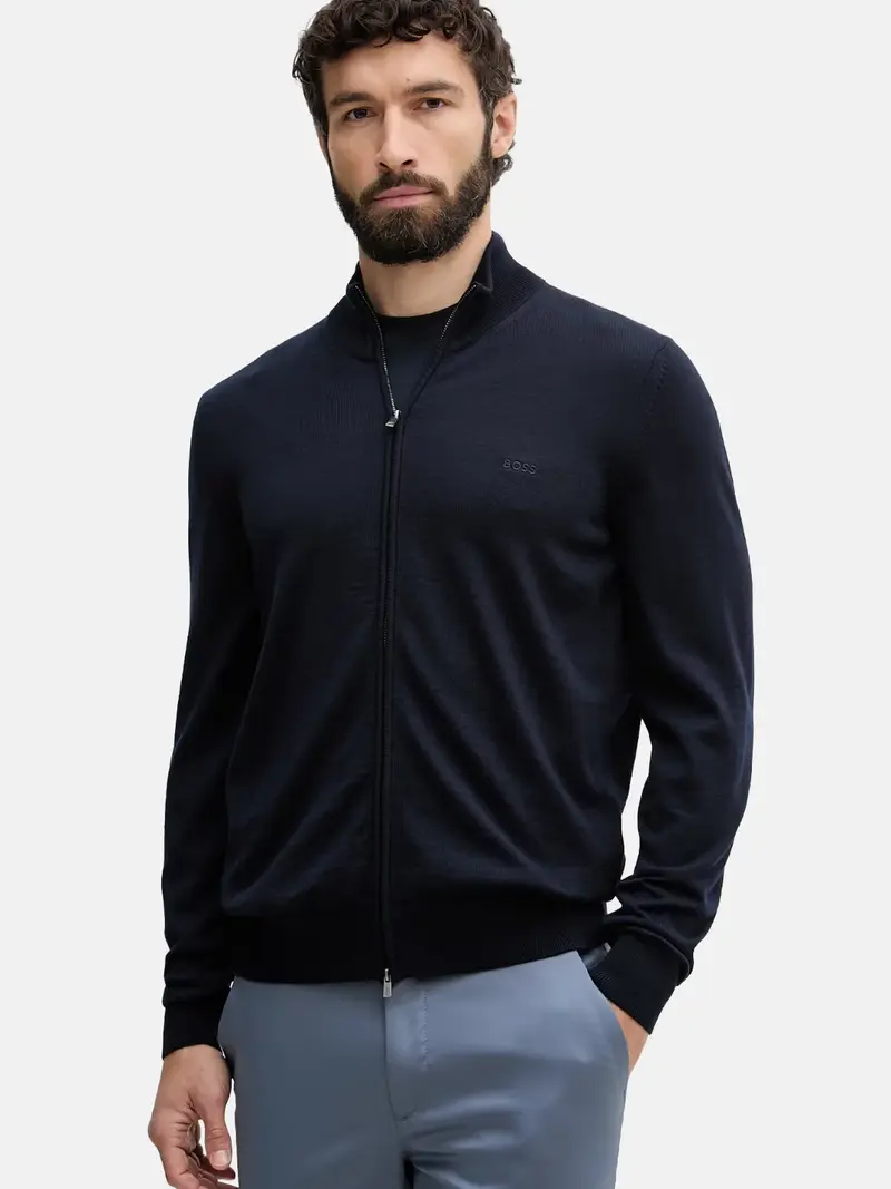 Pull zippé BOSS marine en laine