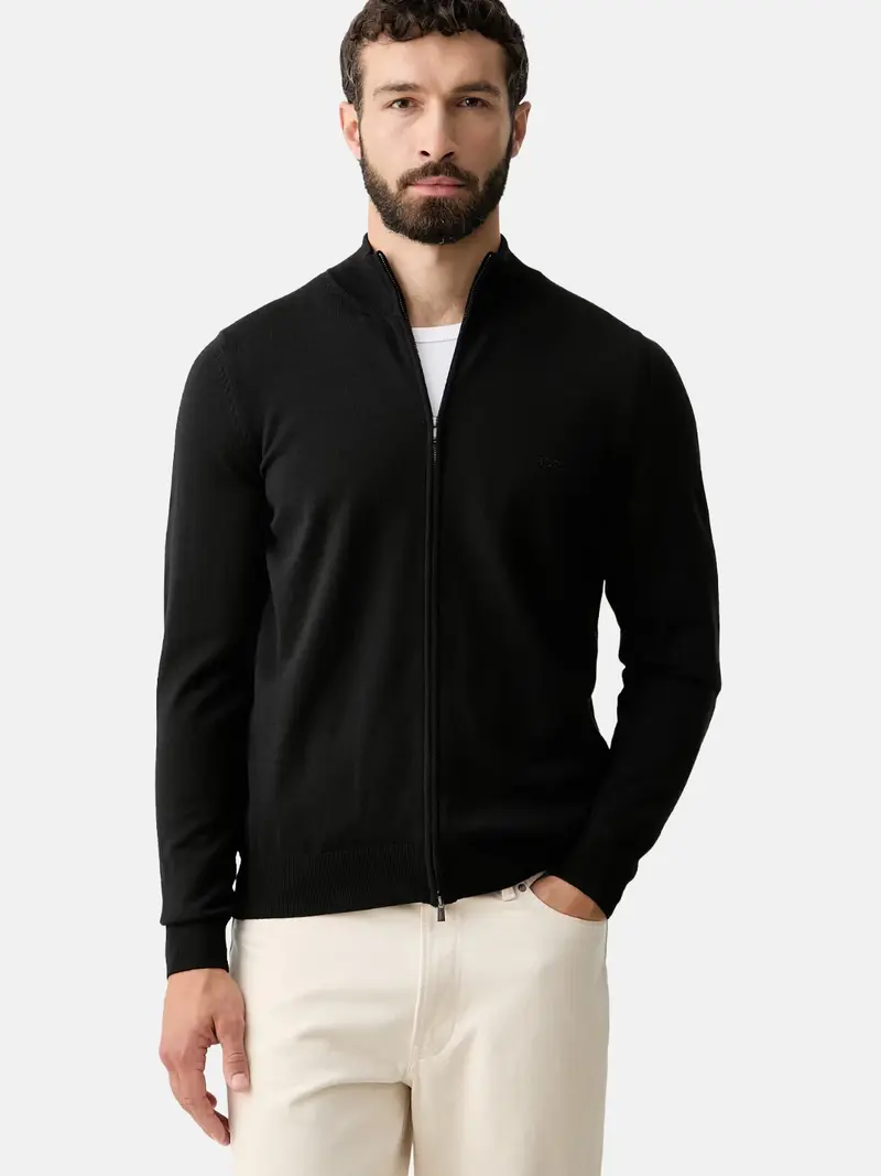 Pull zippé BOSS noir en laine