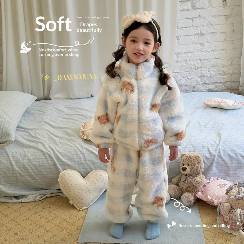 Pyjama chaud fille 2 pièces avec motif ours