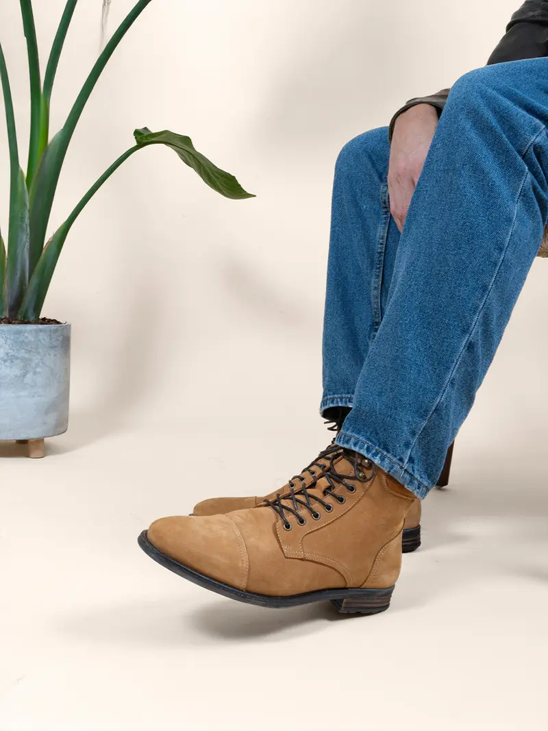 Ranger boots à col cuir nubuck cognac