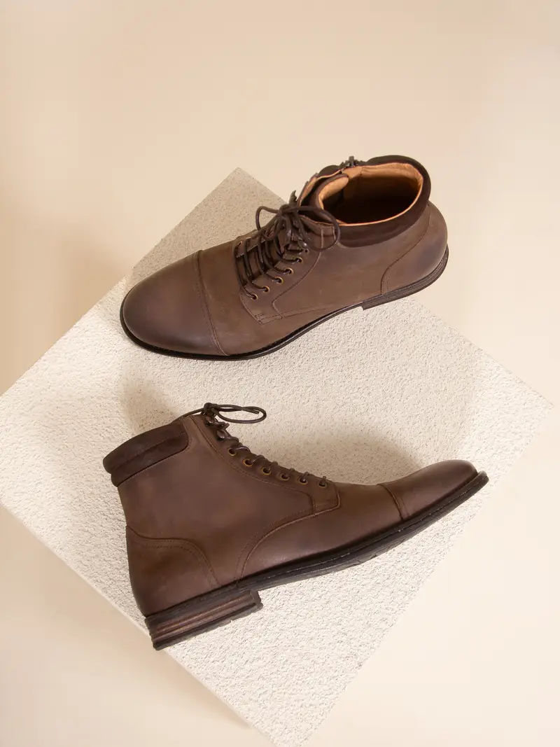 Ranger boots à col cuir nubuck marron