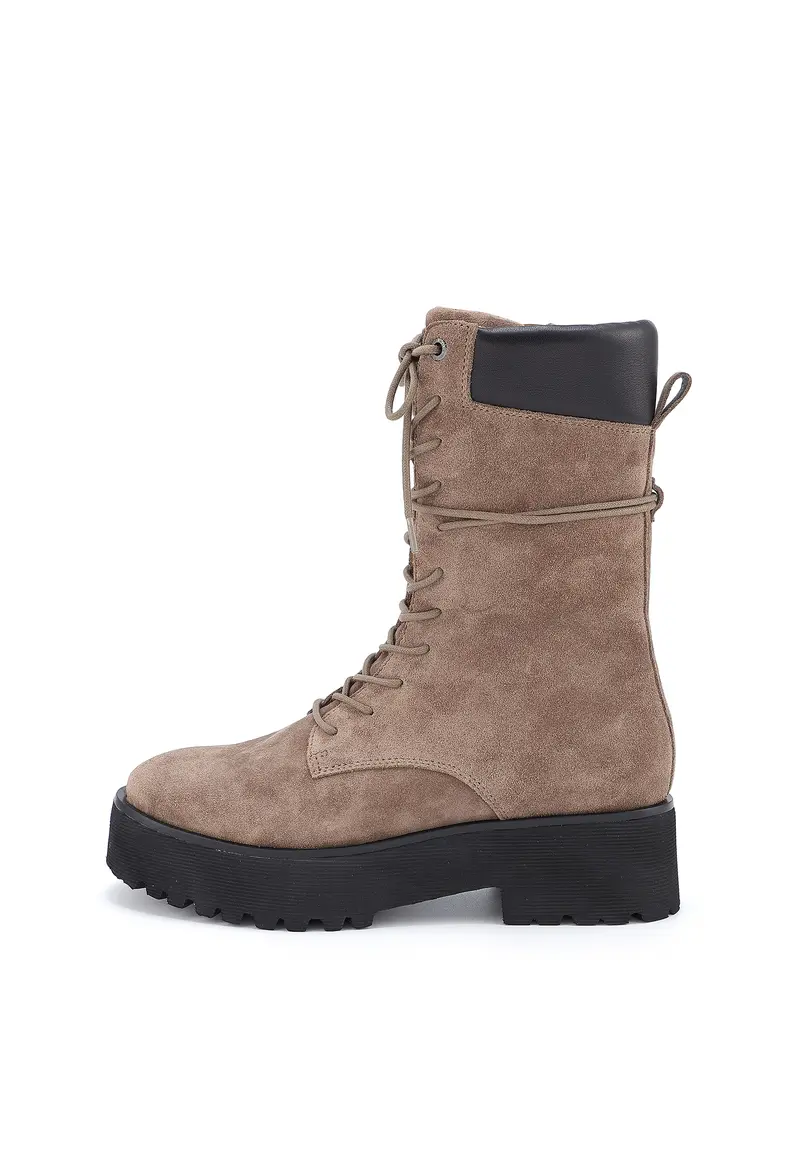 RAYNE - Bottines Crantées à Plateforme en Cuir Croûte Taupe