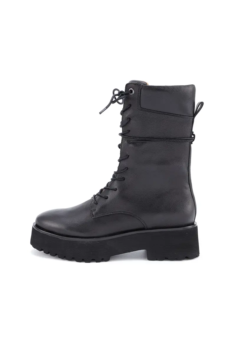 RAYNE - Bottines Crantées à Plateforme en Cuir Lisse Noir