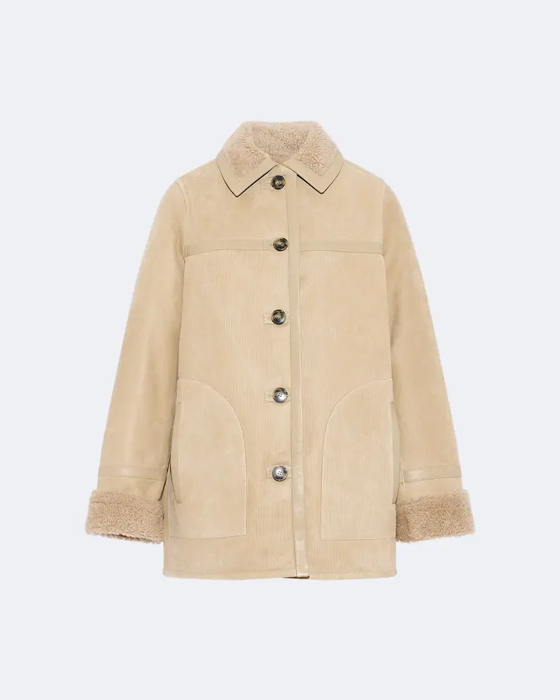 Reversed shearling jacket with corduroy-effect velvet finish