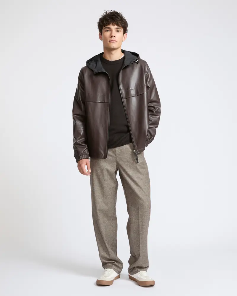 Reversible baby calfskin hoodie jacket