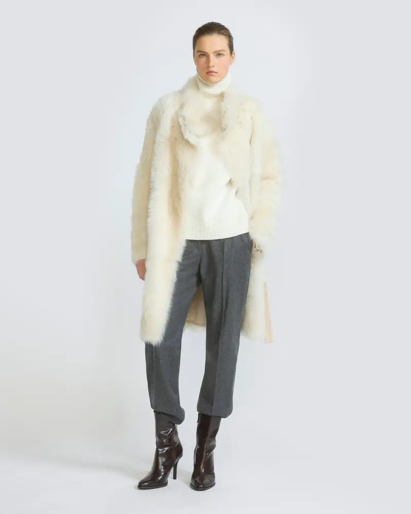 Reversible belted coat in Toscana lambskin