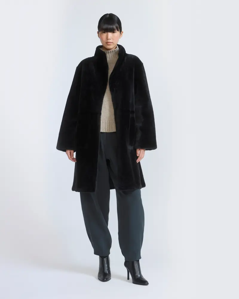 Reversible combed lambskin shearling coat