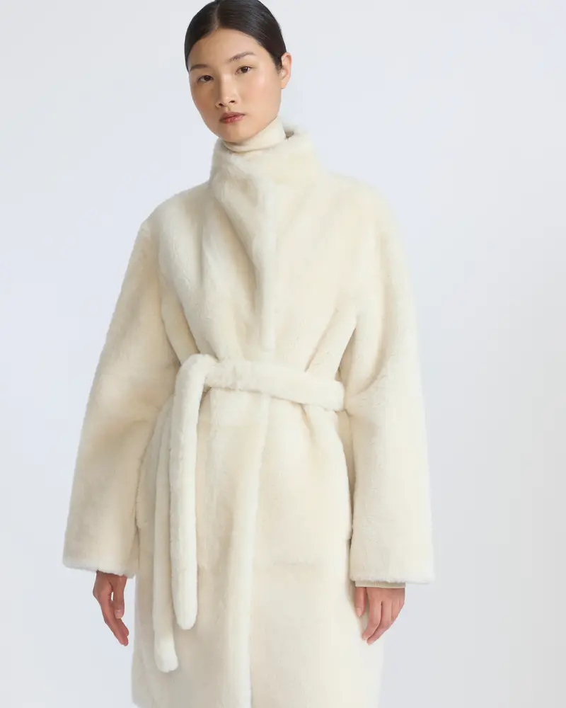 Reversible combed lambskin shearling coat
