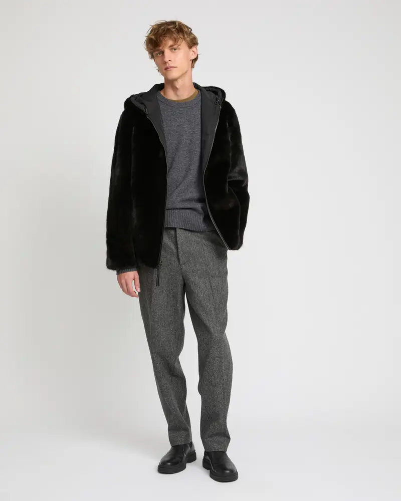Reversible Hooded Jacket in Mink Fur and Technical Fabric