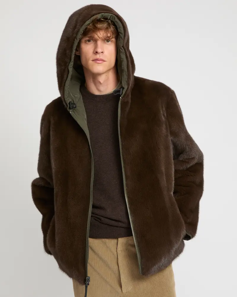Reversible Hooded Jacket in Mink Fur and Technical Fabric