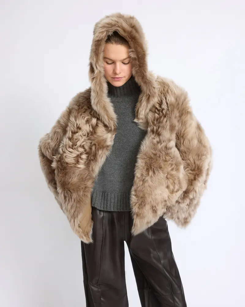 Reversible hooded Toscana lambskin shearling jacket