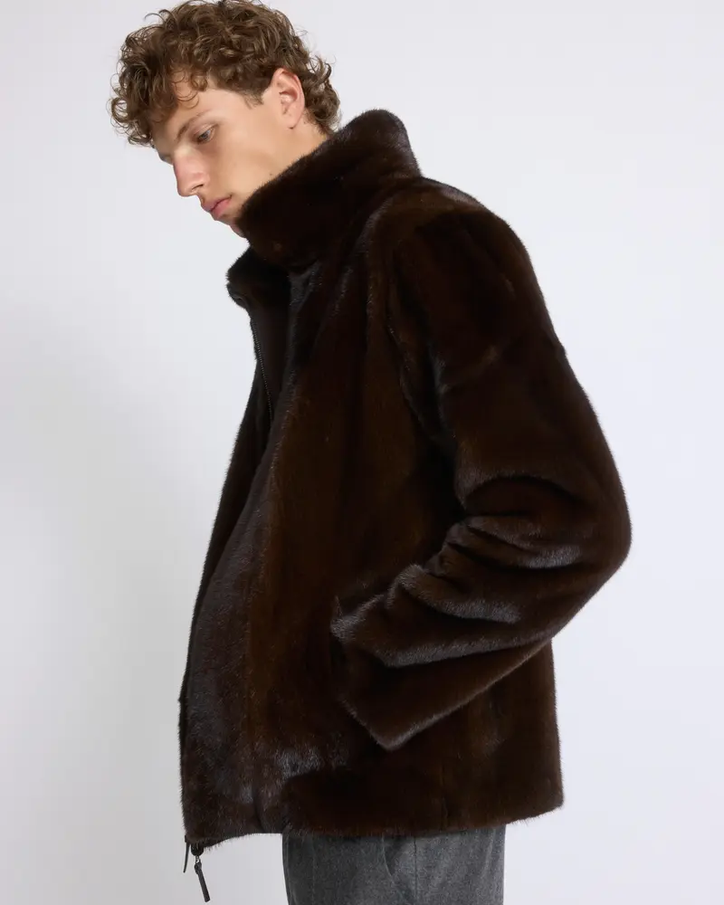 Reversible long-haired mink fur and technical fabric jacket