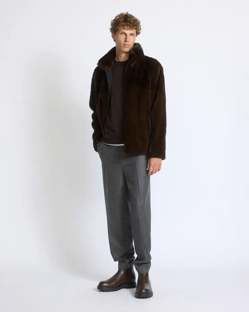 Reversible long-haired mink fur and technical fabric jacket