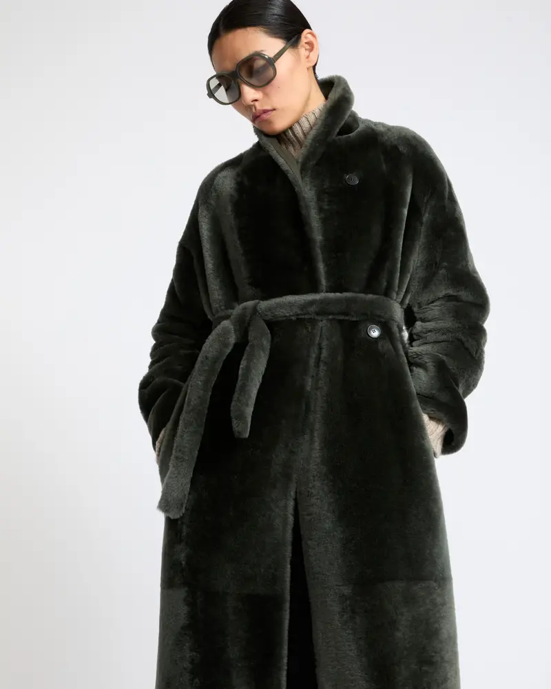 Reversible long lamb shearling coat