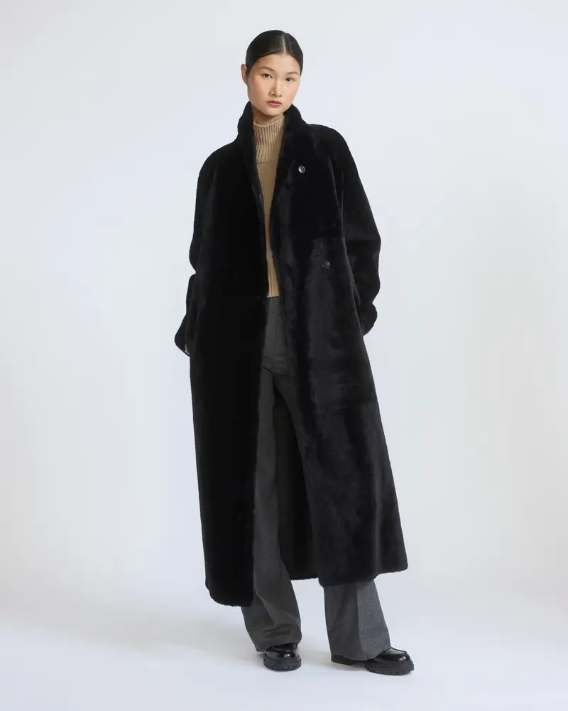 Reversible long lamb shearling coat