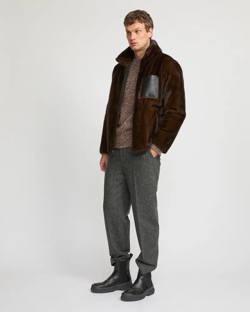 Reversible mink fur fleece jacket