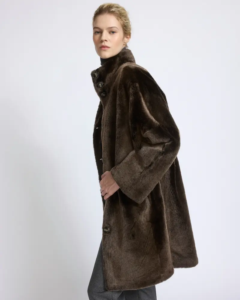 Reversible oversized lamb shearling coat